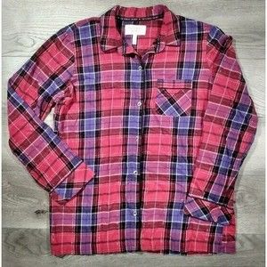 Victorias Secret Long Sleeve Button Up Flannel Shirt Womens Small Plaid Pink